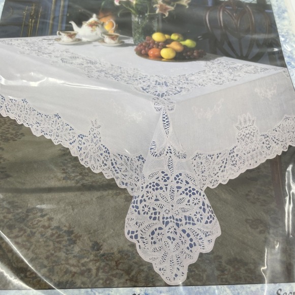 Vintage Battenburg White Lace With Vinyl Back Tablecloth 52"‎ X 72" Oblong NIB - Picture 1 of 8
